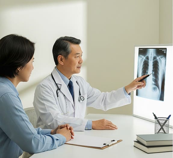 doctor showing a lung x-ray after health checkup