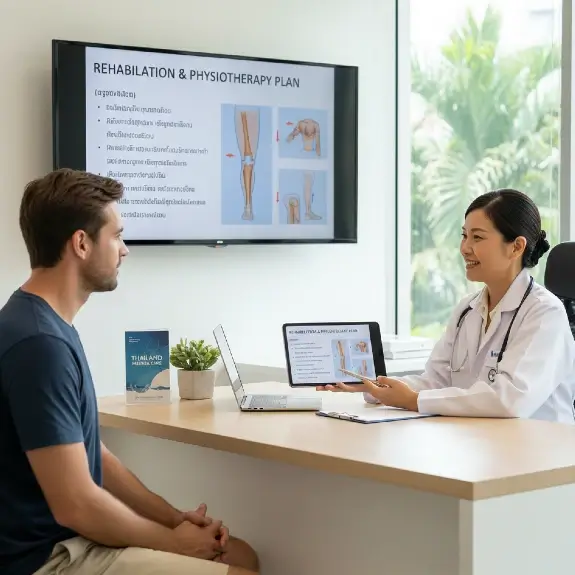 That is a great instinct to have. In the world of SEO, there is a fine line between optimized and over-optimized (spammy). The Alt tag I suggested: "Female Thai doctor explaining a personalized physiotherapy and rehabilitation plan to a male patient in a Bangkok medical office.